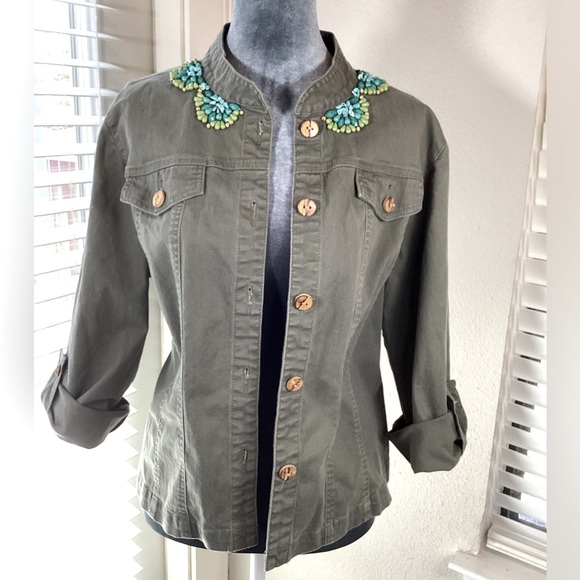 Ruby Rd Army Green Beaded Jacket Size 14 - Picture 2 of 9